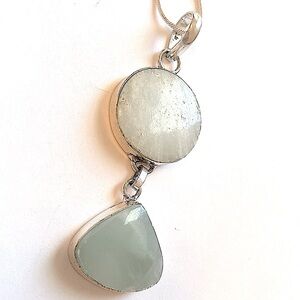 Beautiful, 2 stone, 2 inch, Hemimorphite pendant on silver chain